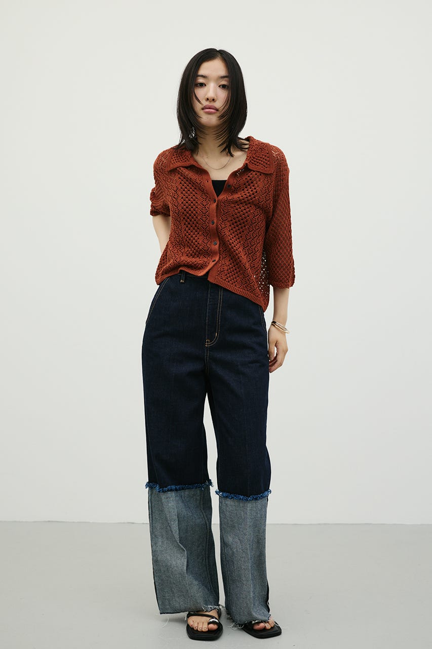 ミックスクロシェニットトップ BRN FREE