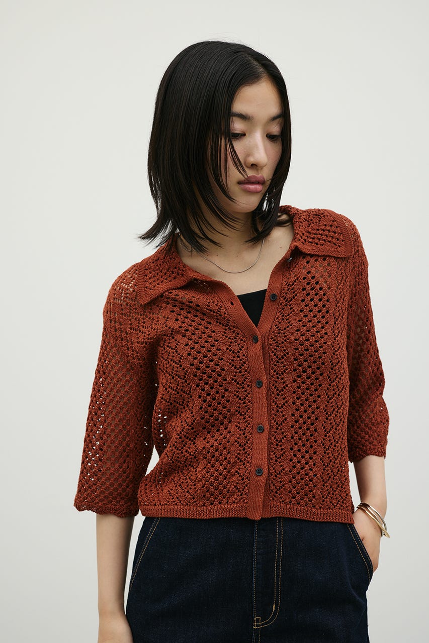 ミックスクロシェニットトップ BRN FREE