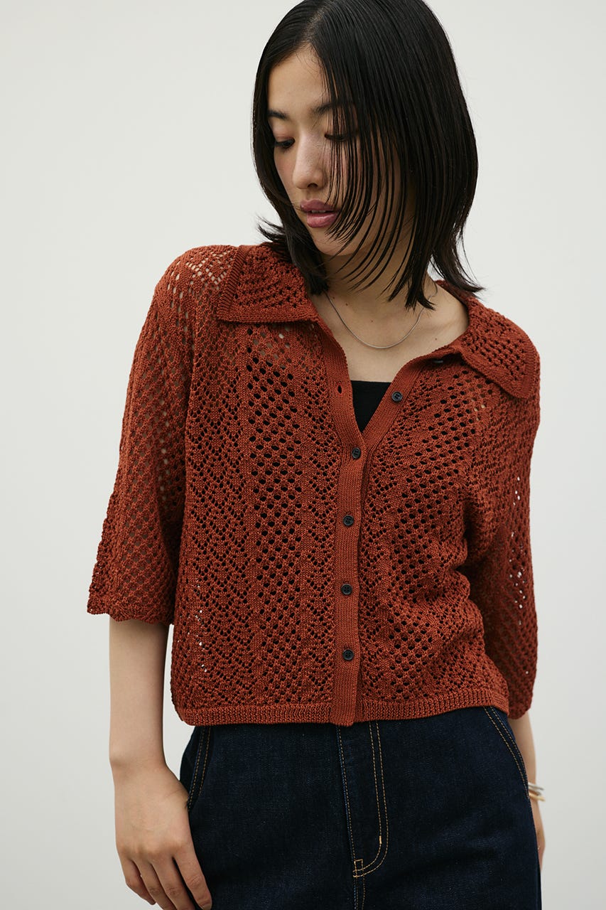 ミックスクロシェニットトップ BRN FREE