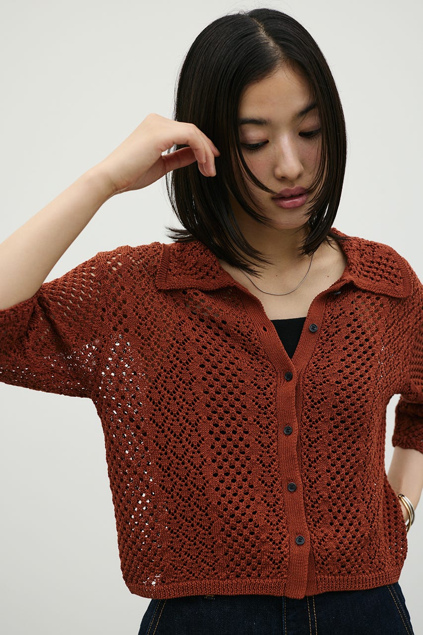 ミックスクロシェニットトップ BRN FREE