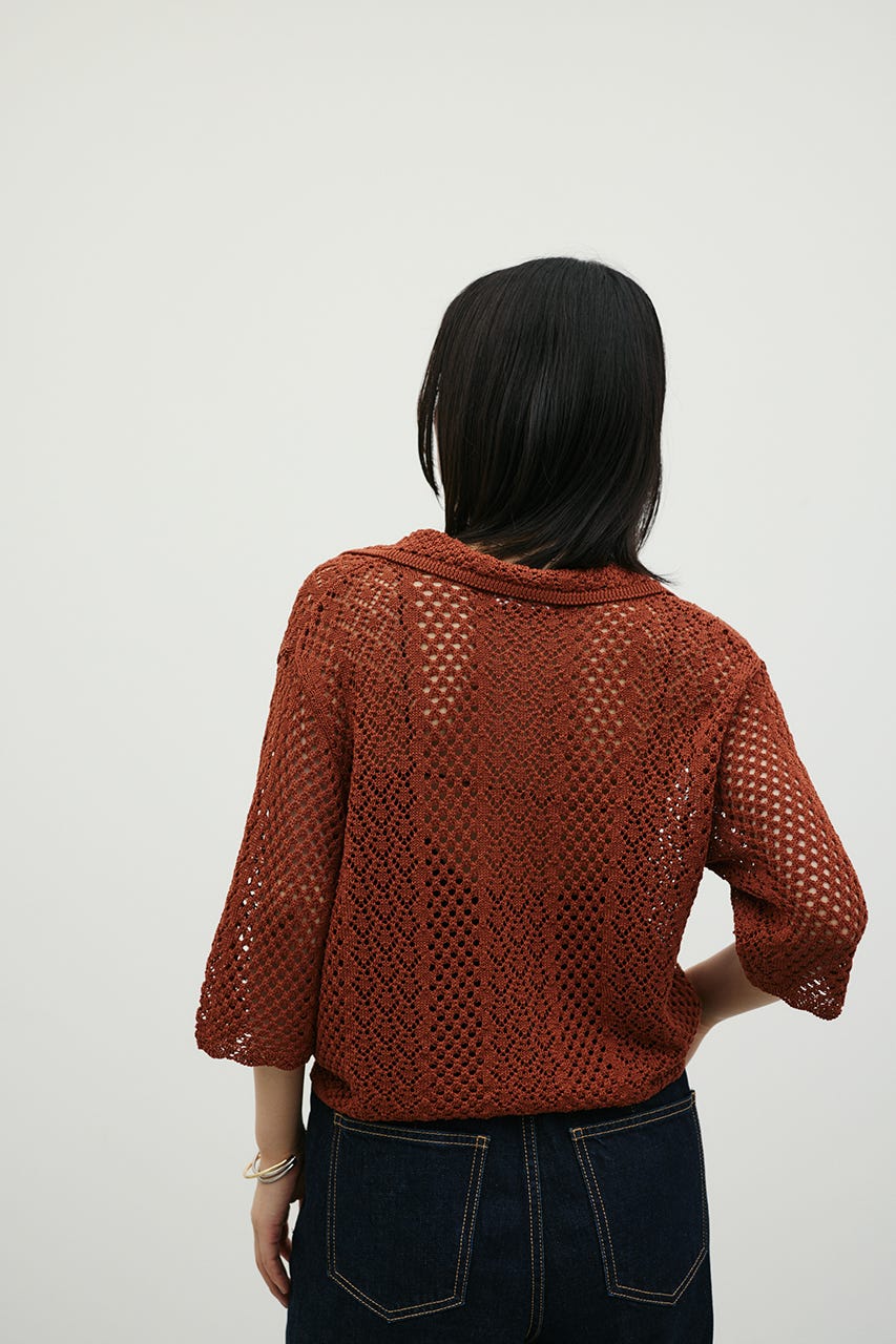 ミックスクロシェニットトップ BRN FREE