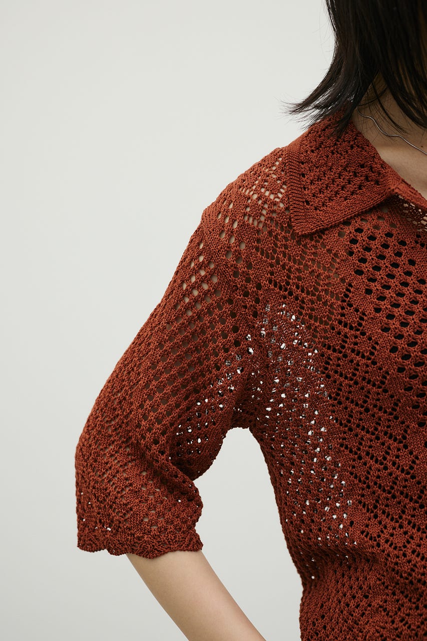 ミックスクロシェニットトップ BRN FREE