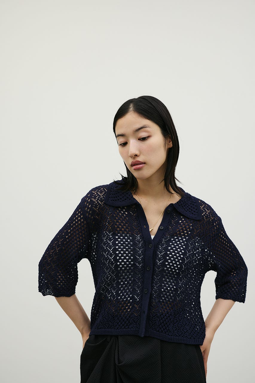 ミックスクロシェニットトップ NVY FREE