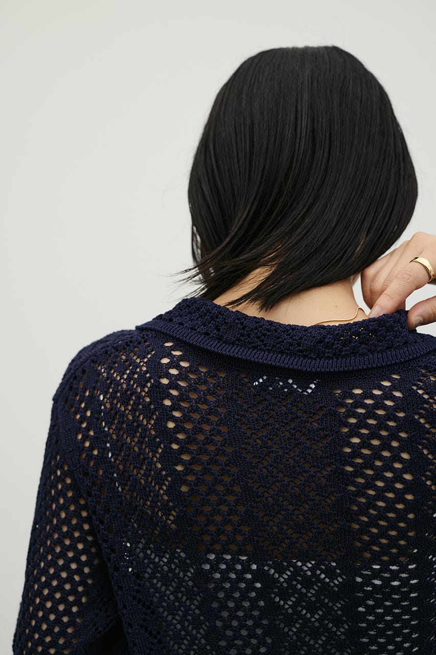 ミックスクロシェニットトップ NVY FREE