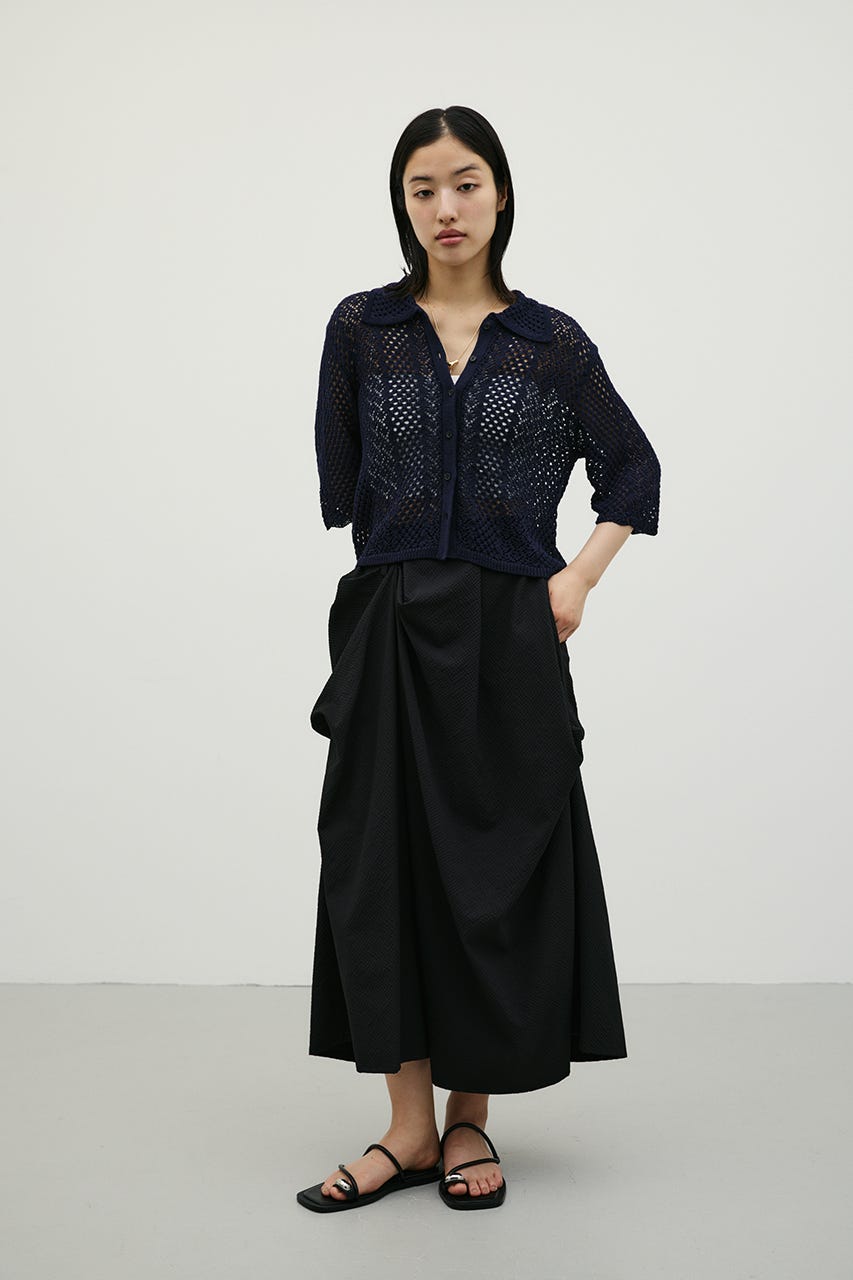 ミックスクロシェニットトップ NVY FREE