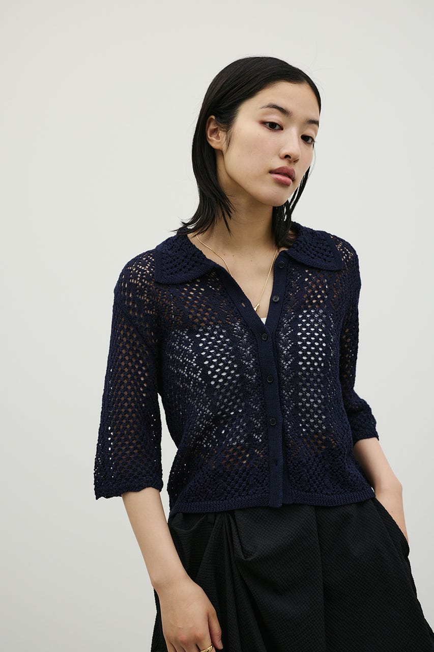 ミックスクロシェニットトップ NVY FREE