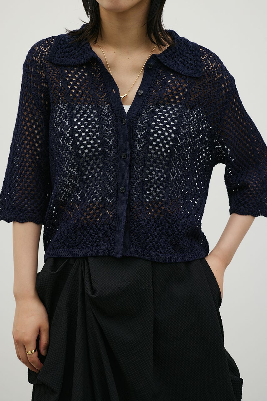 ミックスクロシェニットトップ NVY FREE