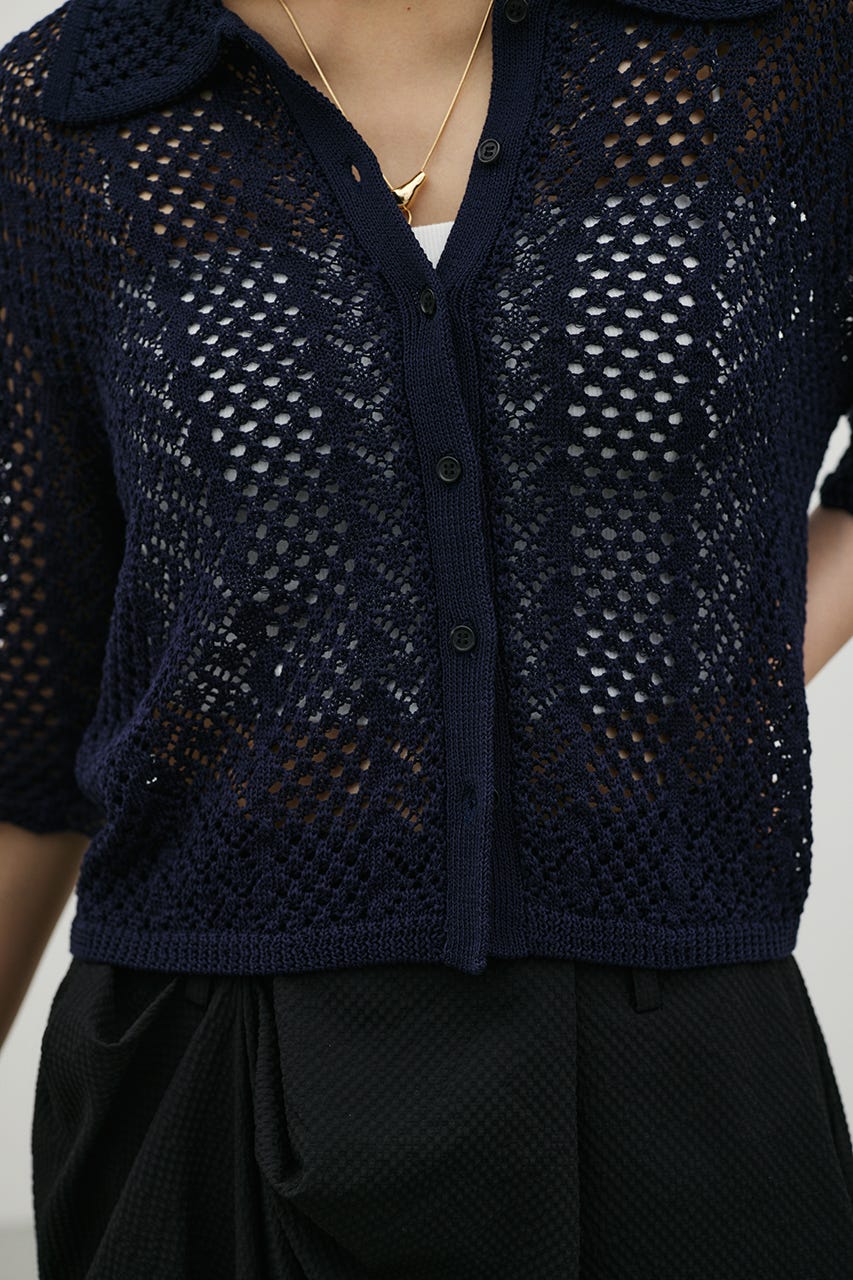 ミックスクロシェニットトップ NVY FREE