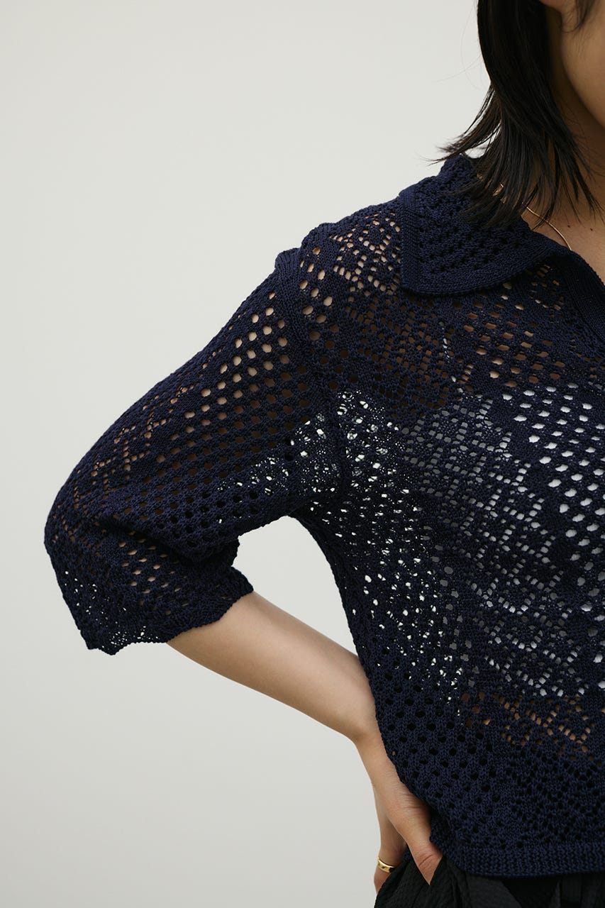 ミックスクロシェニットトップ NVY FREE