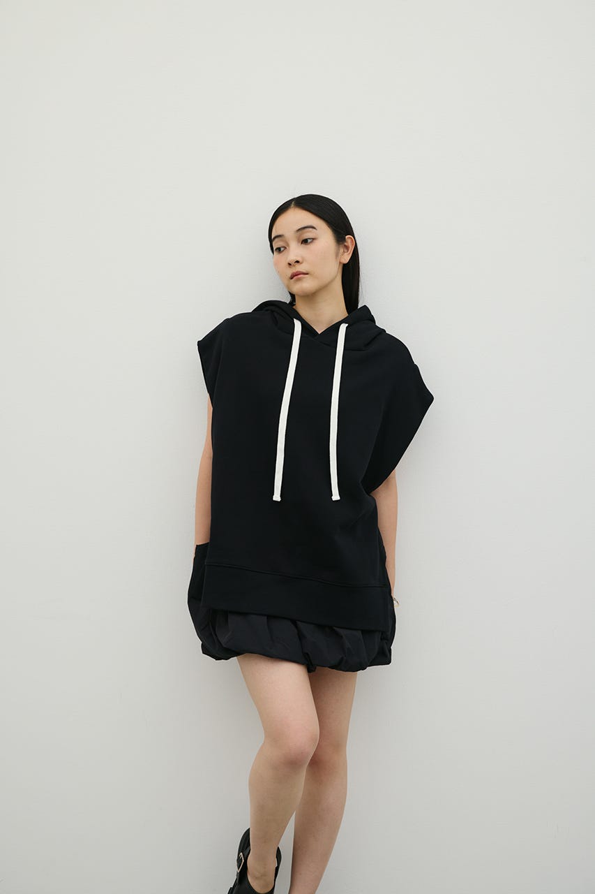 ルーズフーディーカットトップ BLK FREE