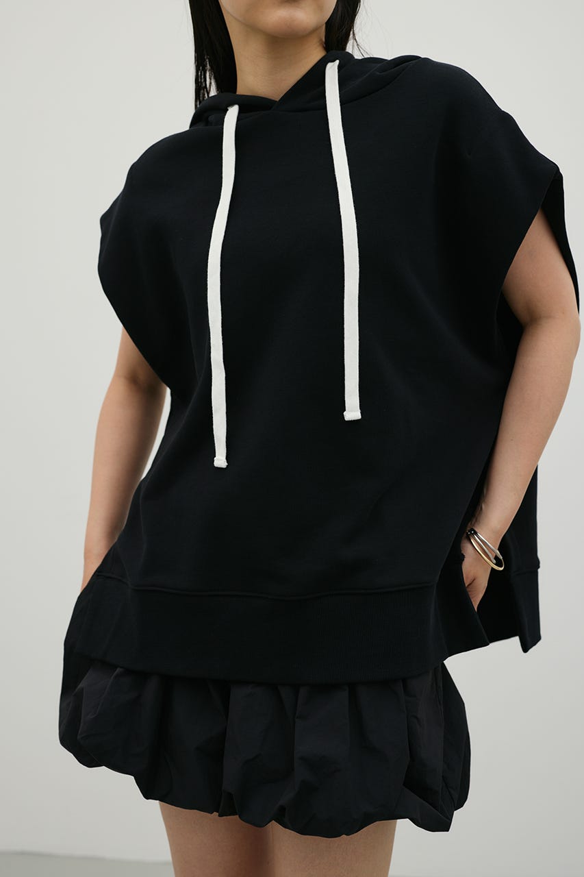 ルーズフーディーカットトップ BLK FREE