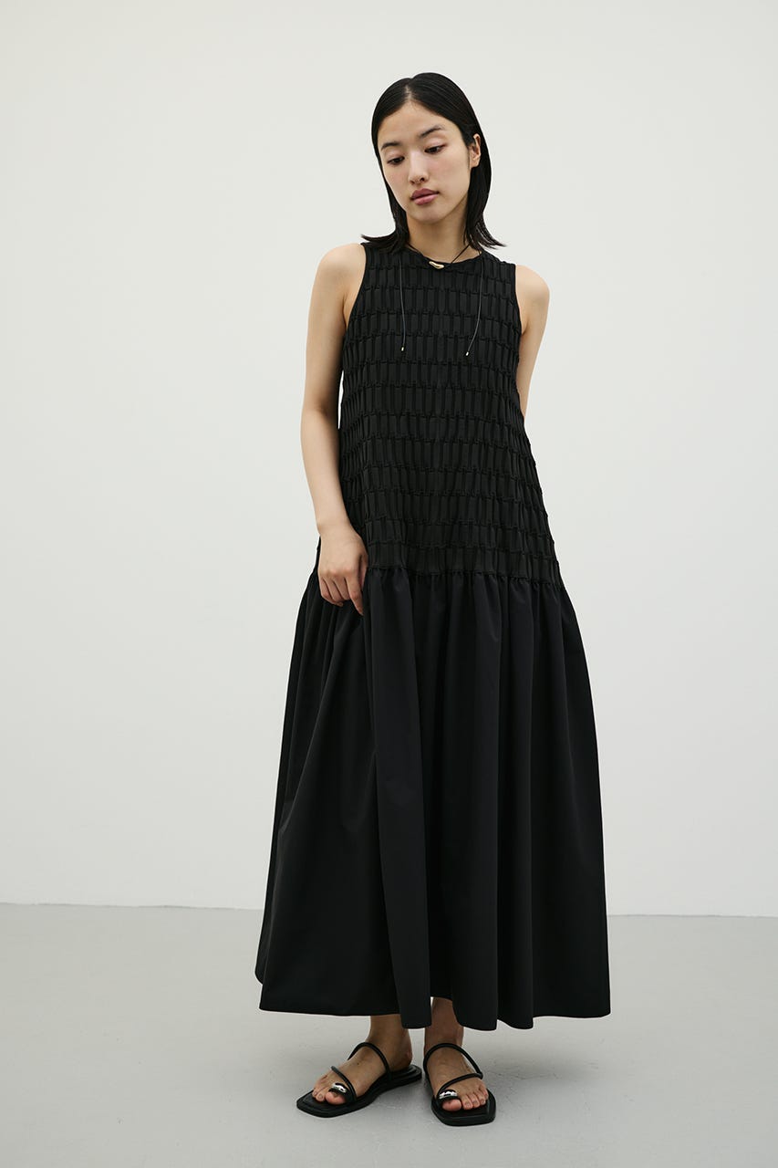 クロシェドッキングティアードワンピース BLK S