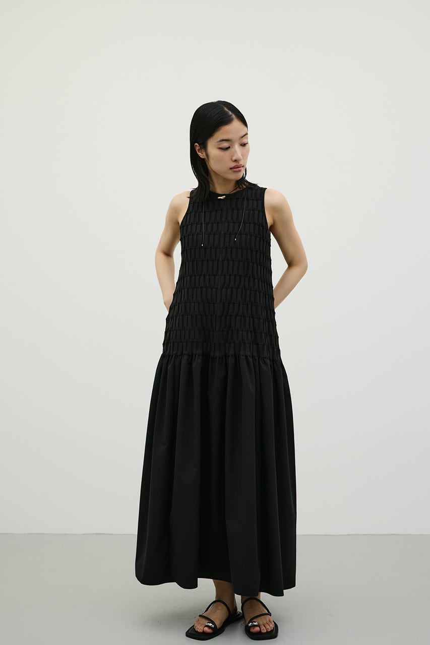 クロシェドッキングティアードワンピース BLK S
