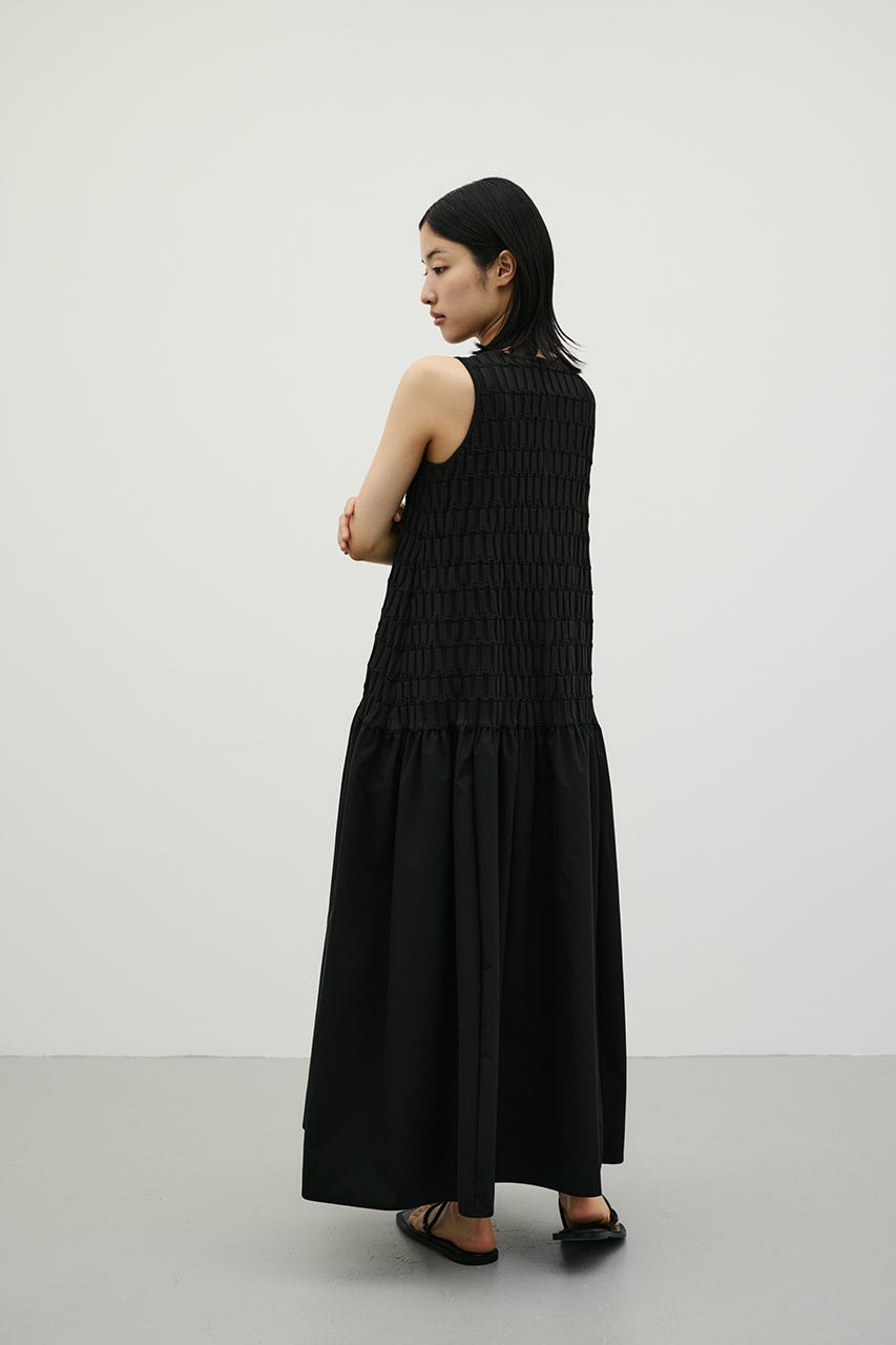 クロシェドッキングティアードワンピース BLK S