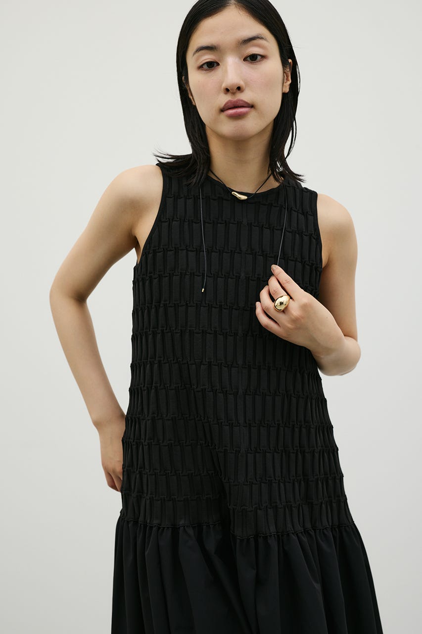 クロシェドッキングティアードワンピース BLK S