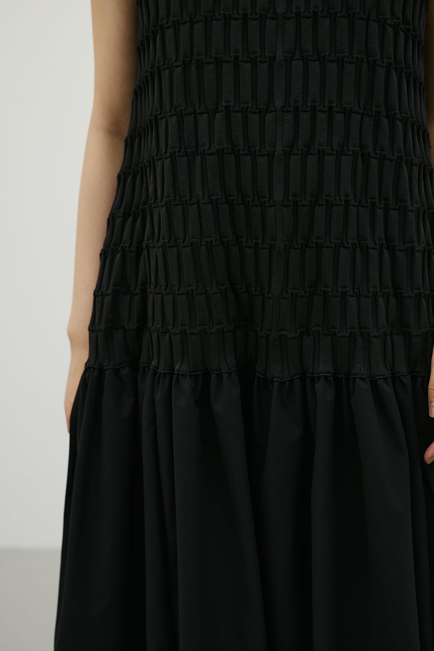 クロシェドッキングティアードワンピース BLK S