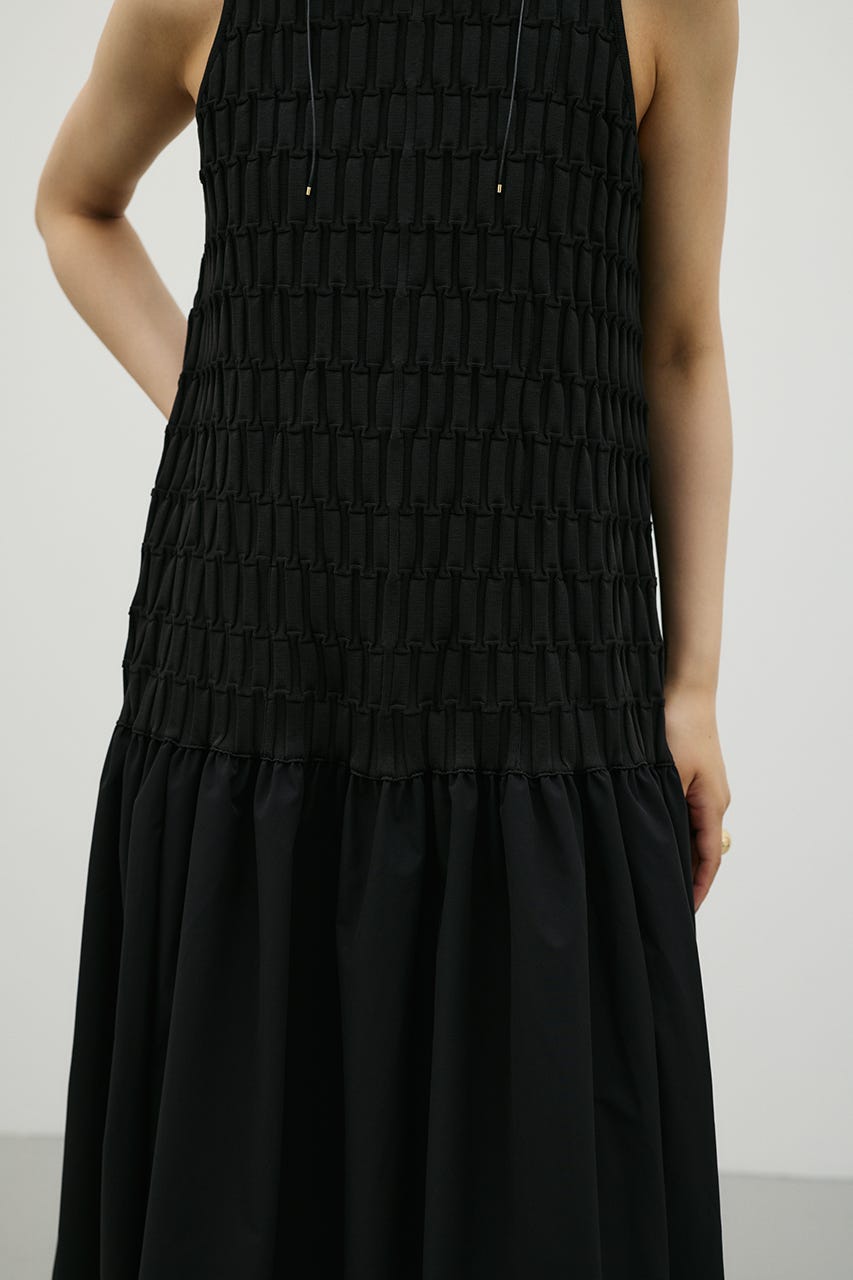 クロシェドッキングティアードワンピース BLK S