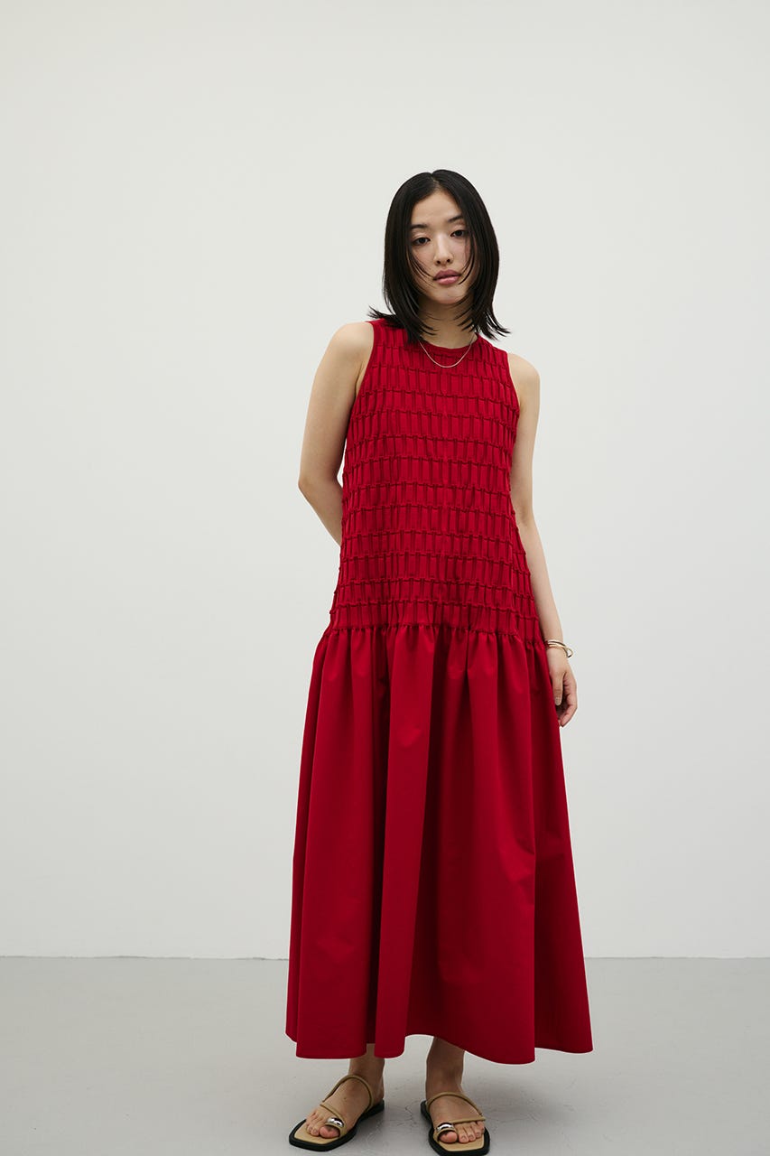 クロシェドッキングティアードワンピース RED M