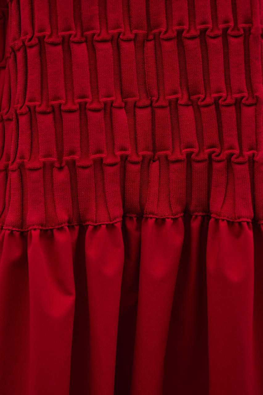 クロシェドッキングティアードワンピース RED M