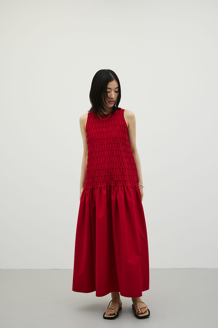 クロシェドッキングティアードワンピース RED M