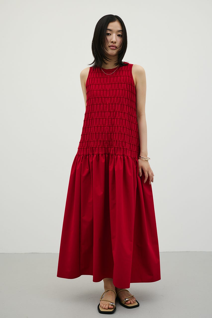 クロシェドッキングティアードワンピース RED M