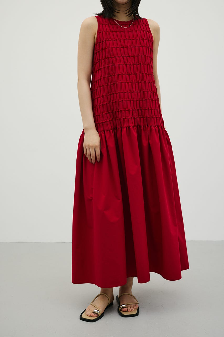 クロシェドッキングティアードワンピース RED M