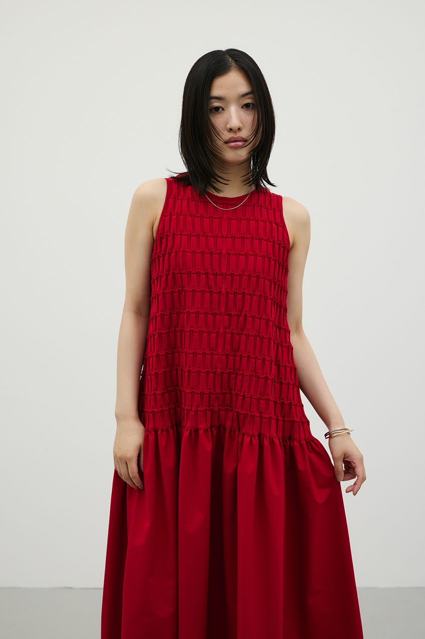 クロシェドッキングティアードワンピース RED M
