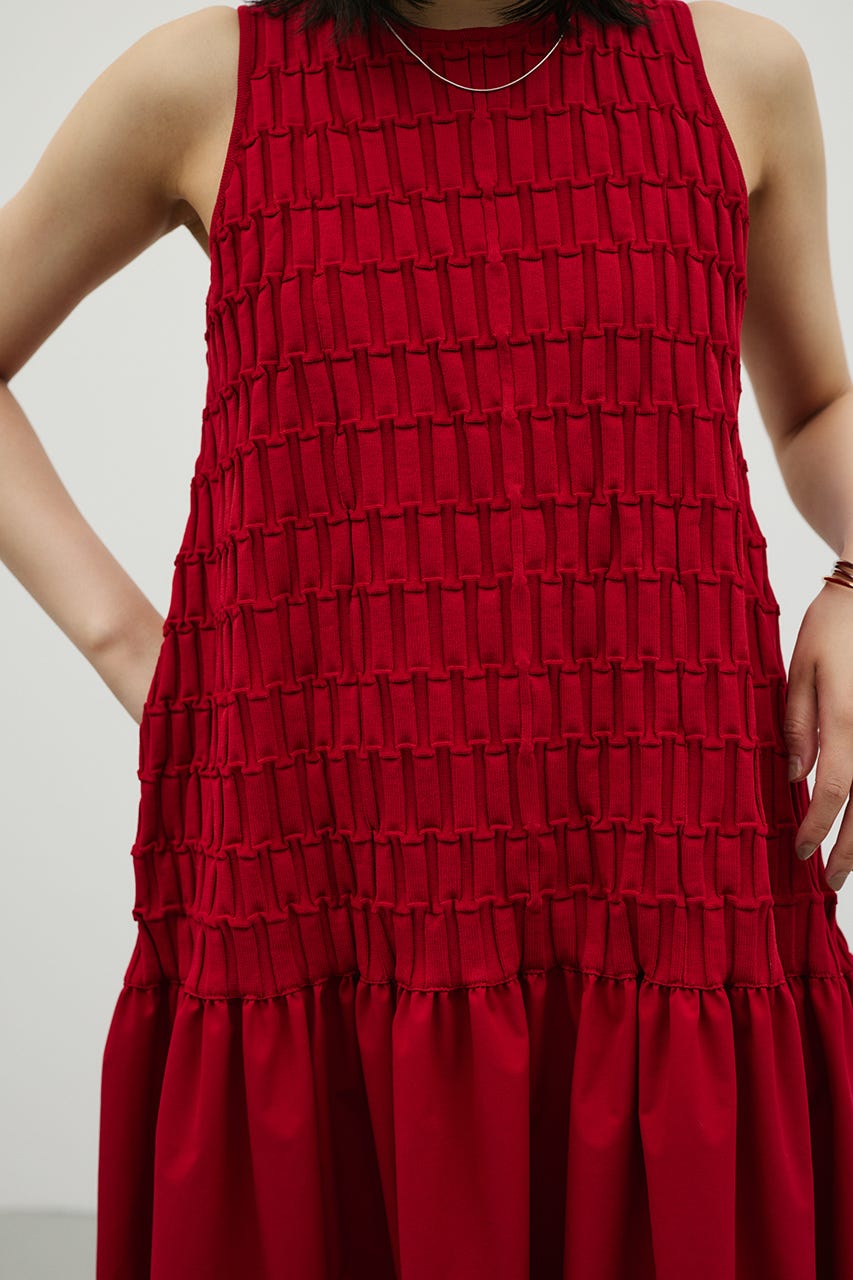 クロシェドッキングティアードワンピース RED M