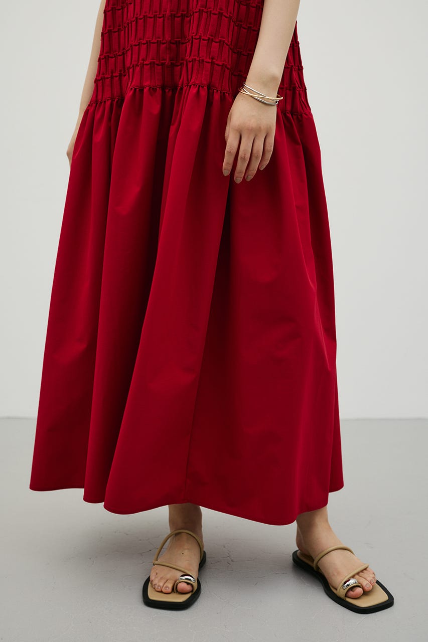 クロシェドッキングティアードワンピース RED M