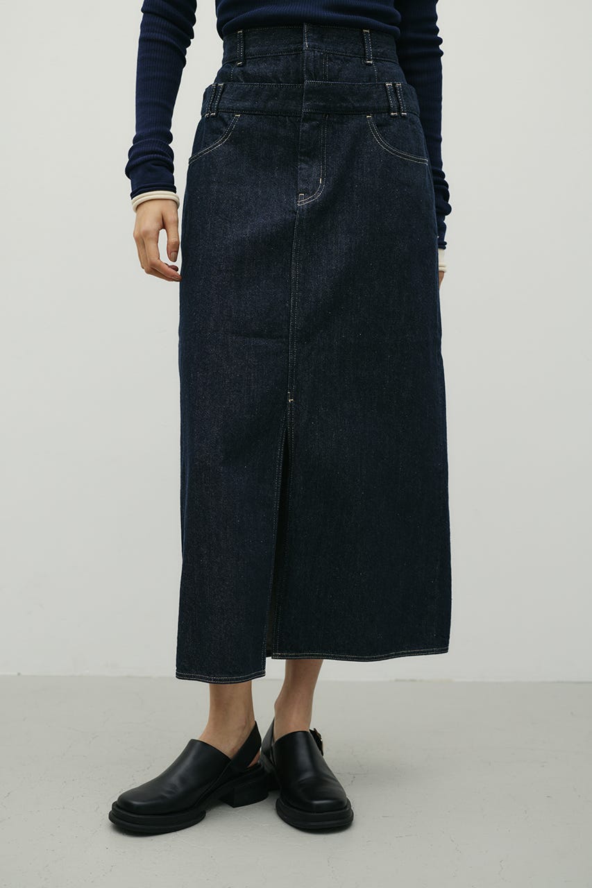 ダブルウエストデニムスカート IDG S