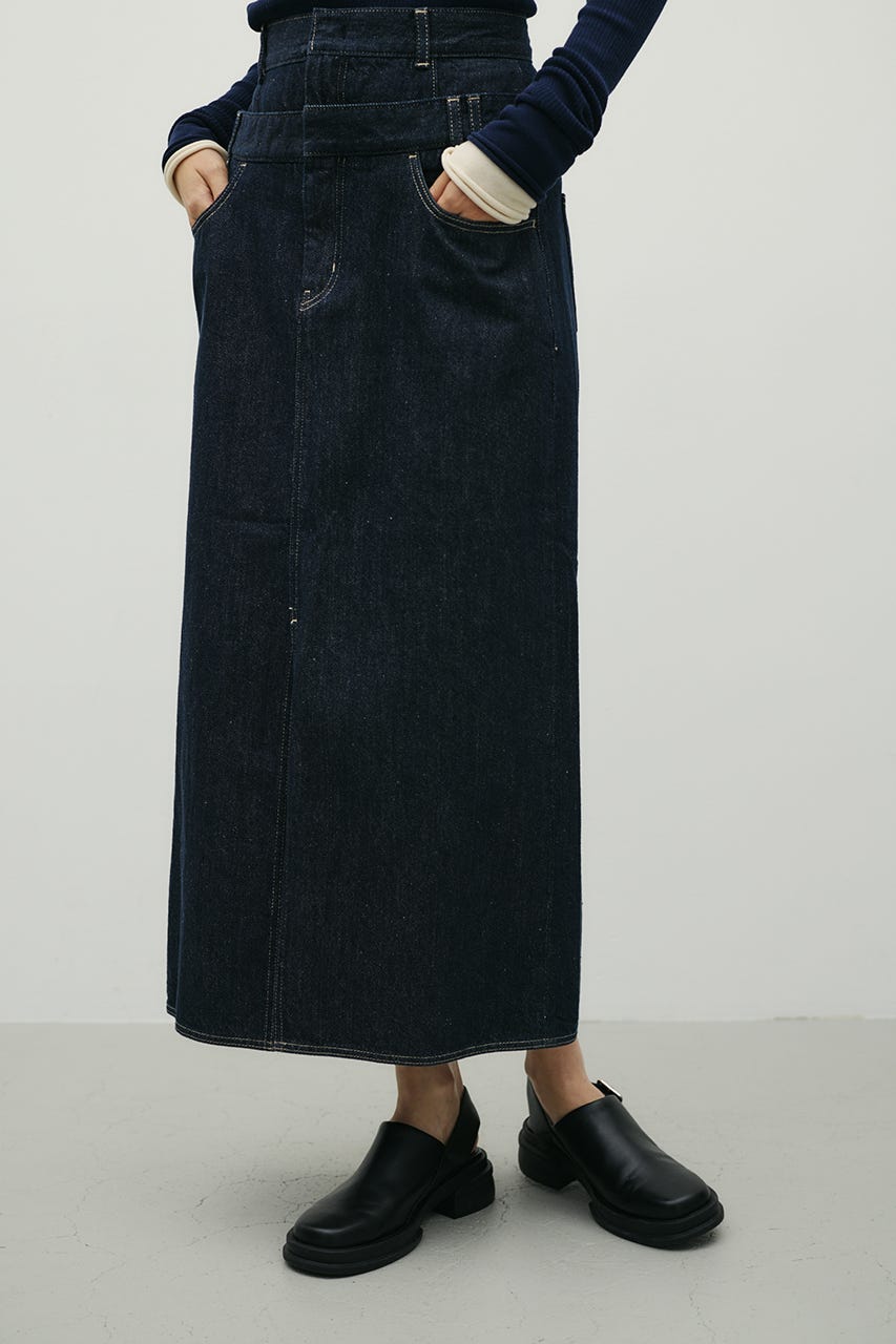 ダブルウエストデニムスカート IDG S
