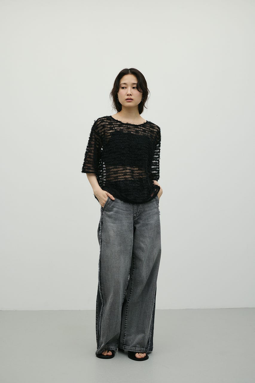フリンジチュールトップ BLK FREE