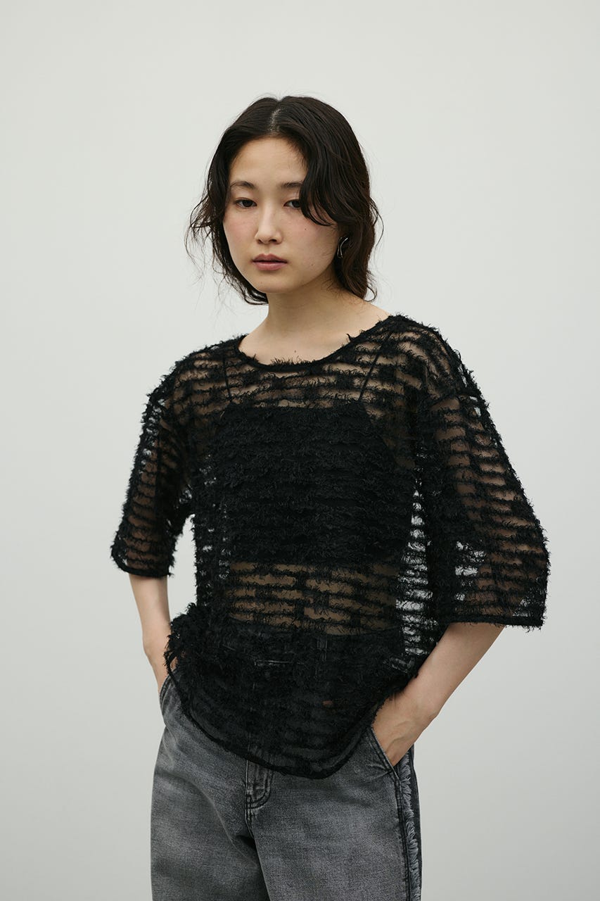 フリンジチュールトップ BLK FREE