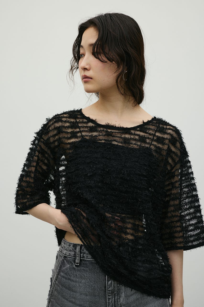 フリンジチュールトップ BLK FREE
