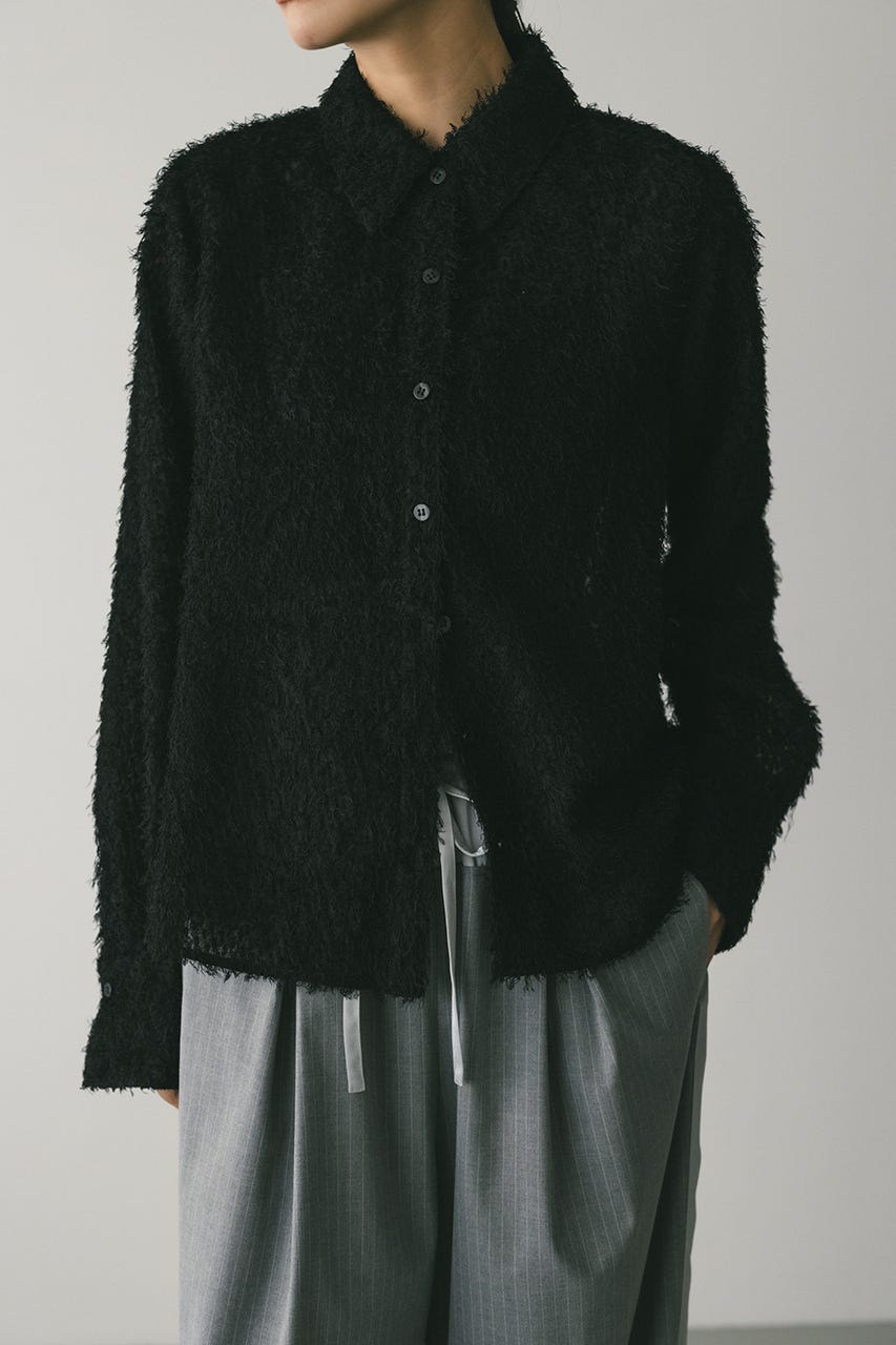 フリンジフェザーシャツ BLK FREE