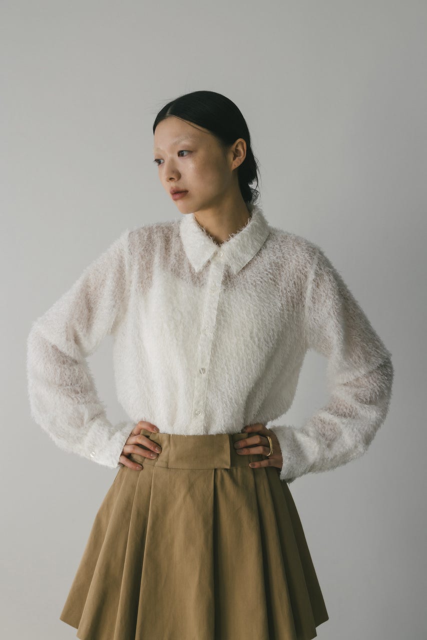 フリンジフェザーシャツ WHT FREE