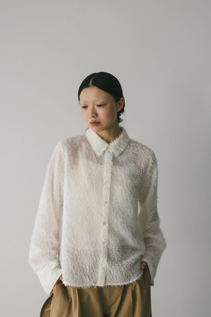 フリンジフェザーシャツ WHT FREE