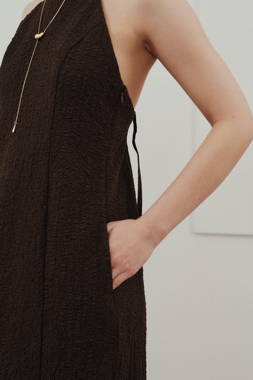 バックオープンナローキャミドレス BRN M