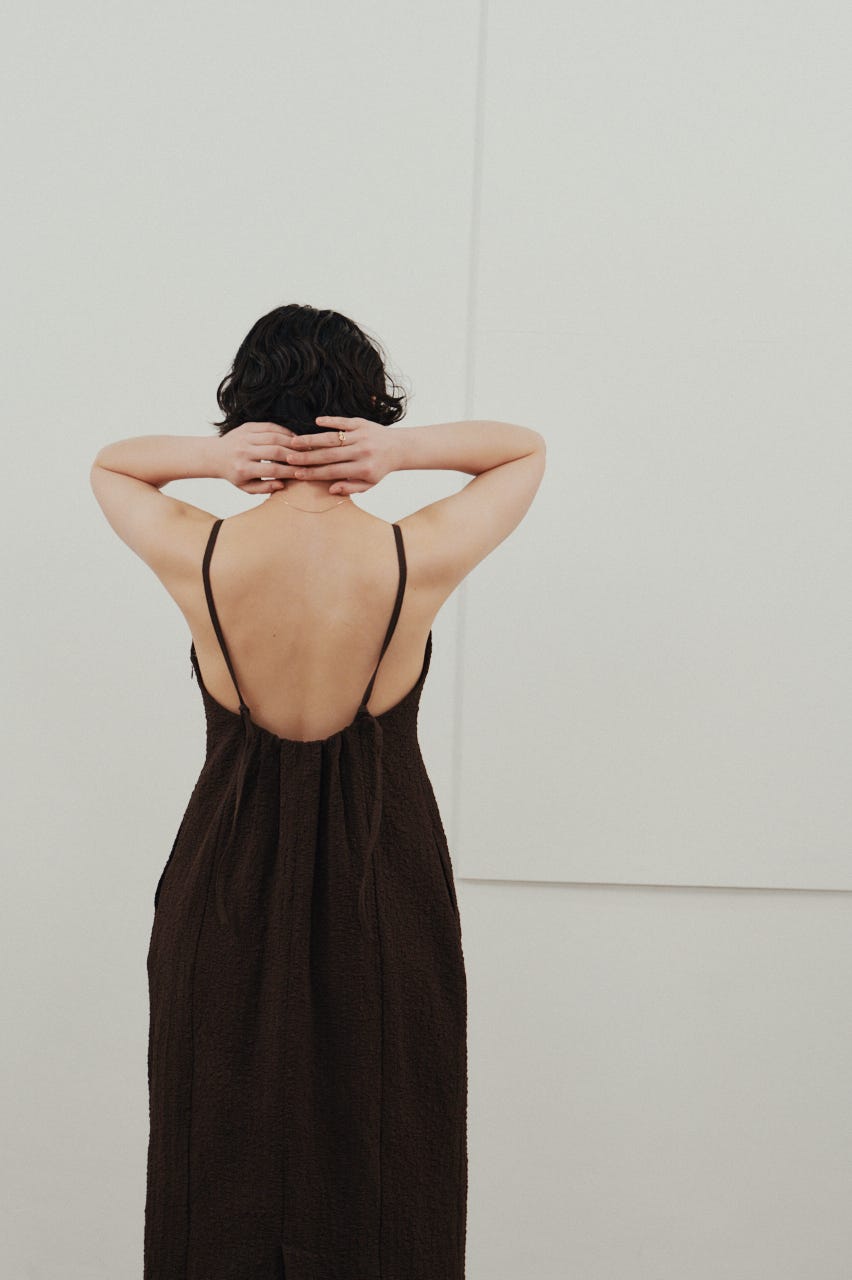 バックオープンナローキャミドレス BRN M