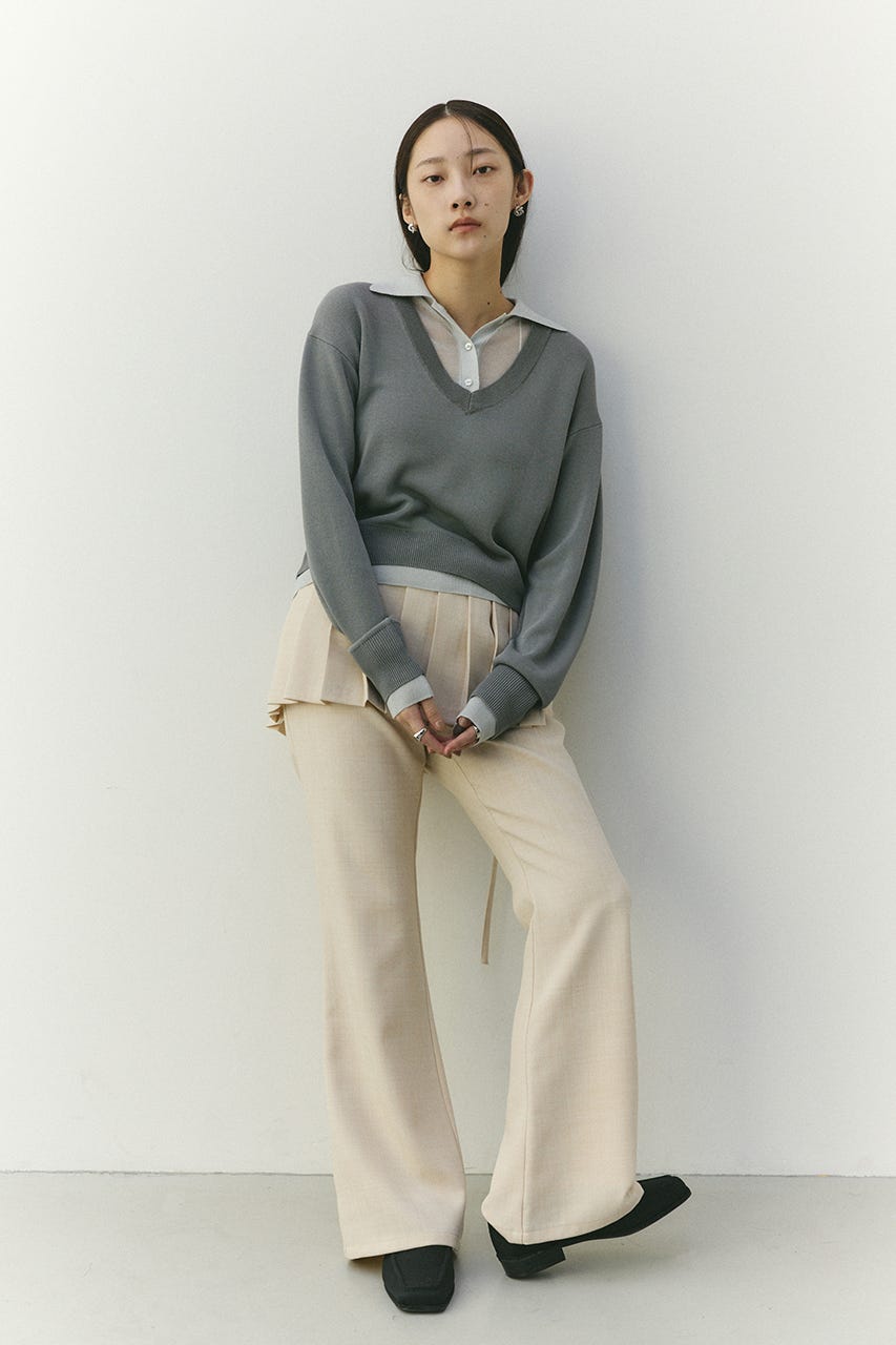 レイヤードポロニットトップ GRY FREE