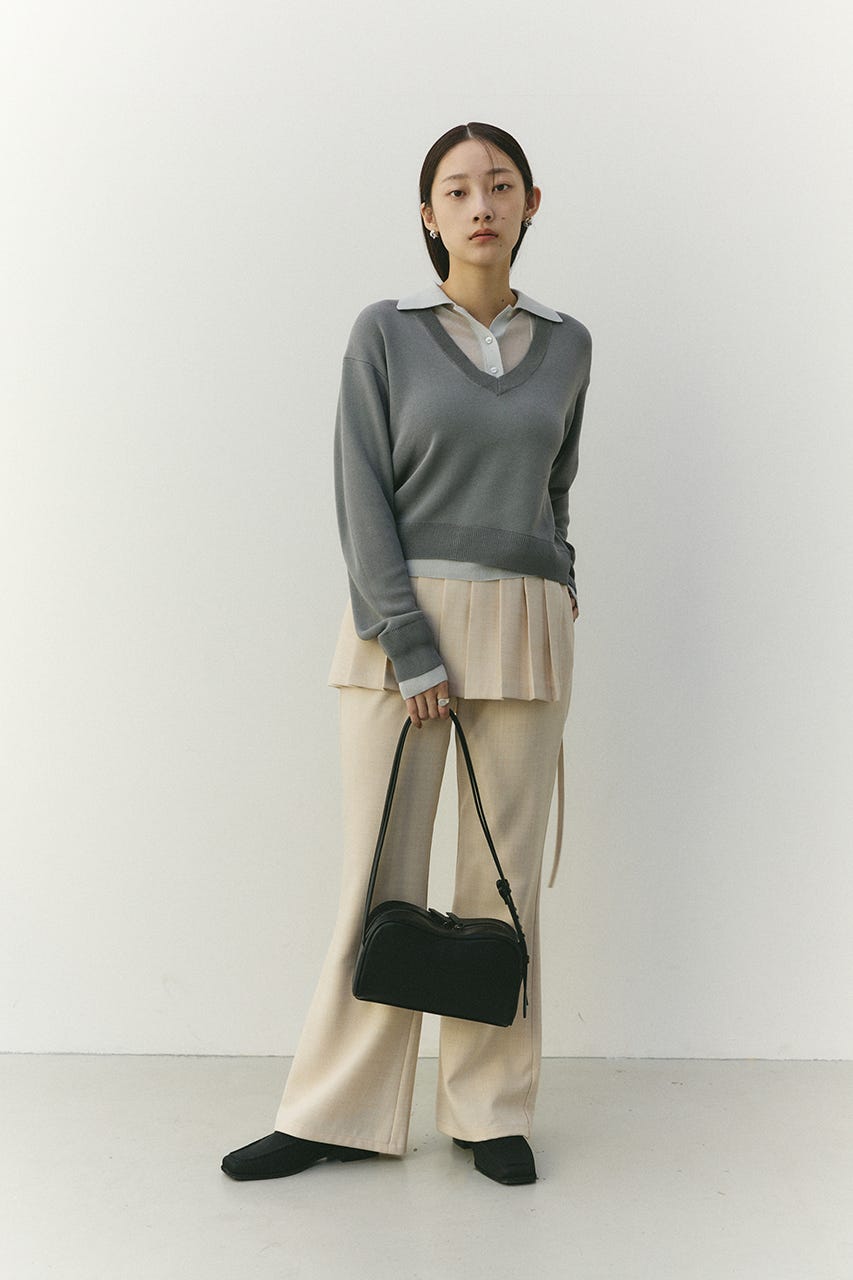 レイヤードポロニットトップ GRY FREE