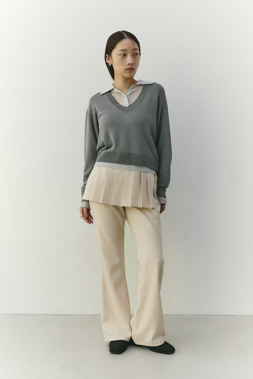 レイヤードポロニットトップ GRY FREE