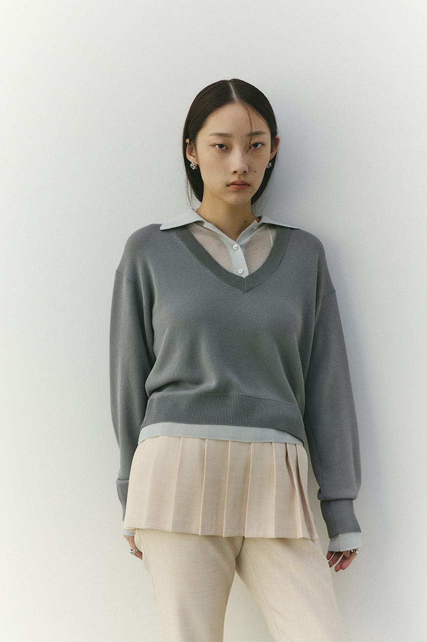 レイヤードポロニットトップ GRY FREE