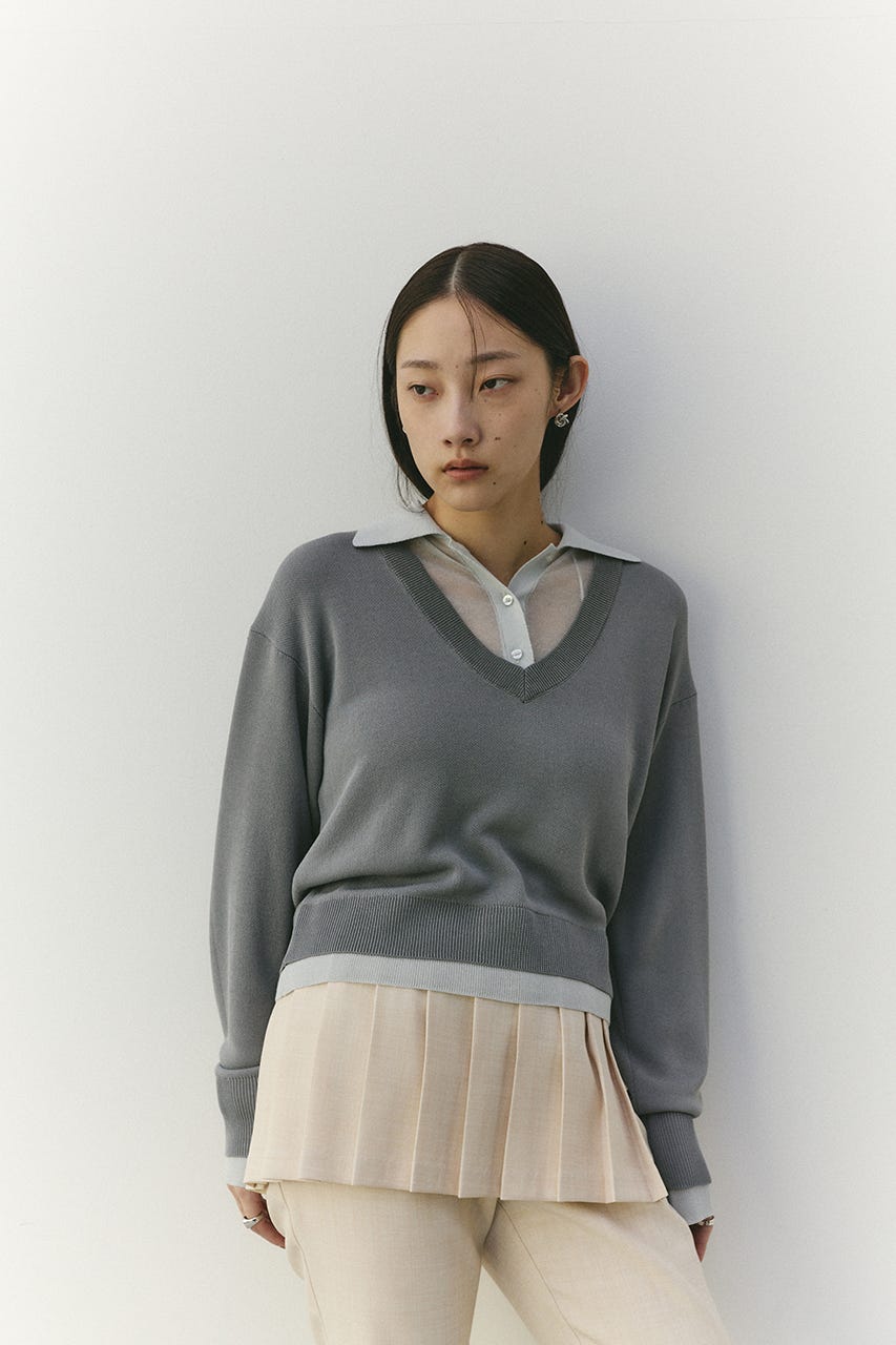レイヤードポロニットトップ GRY FREE