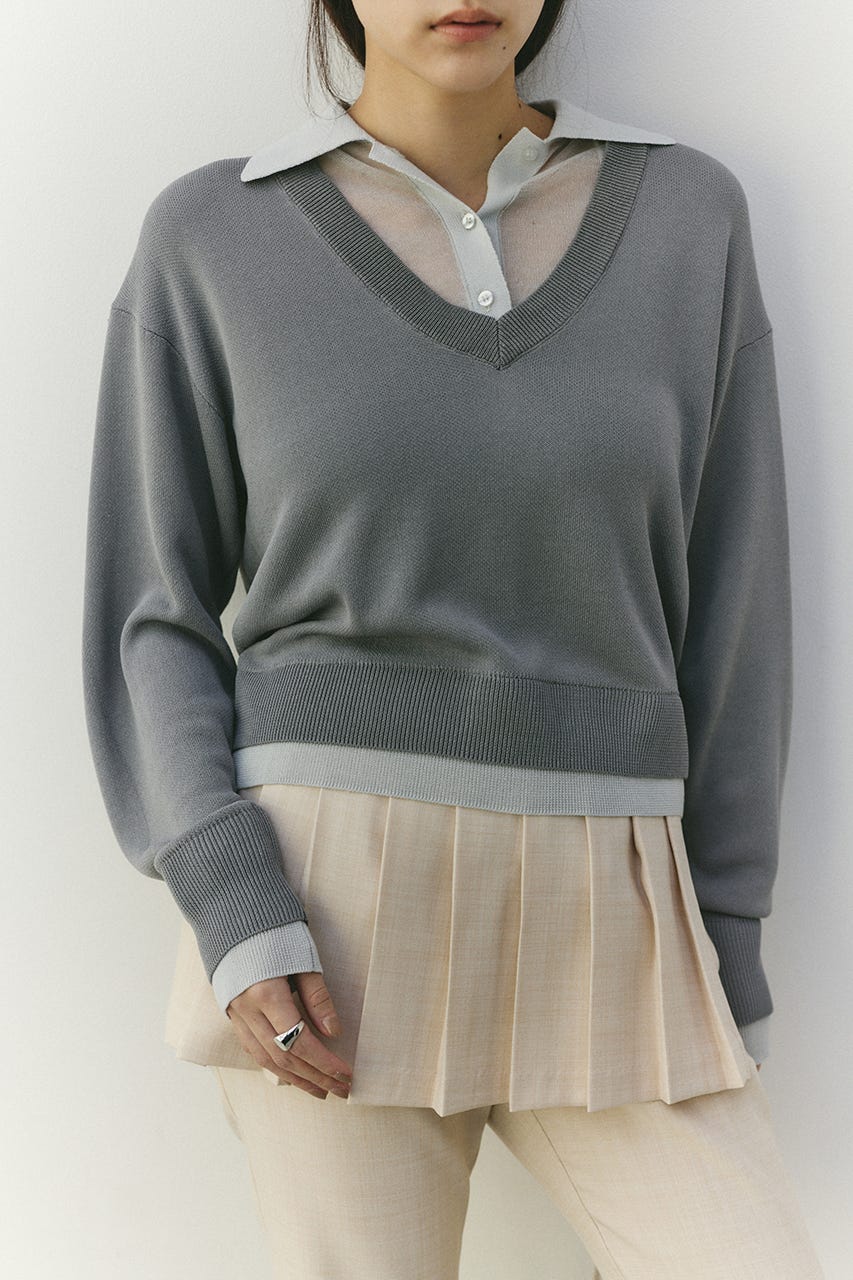 レイヤードポロニットトップ GRY FREE