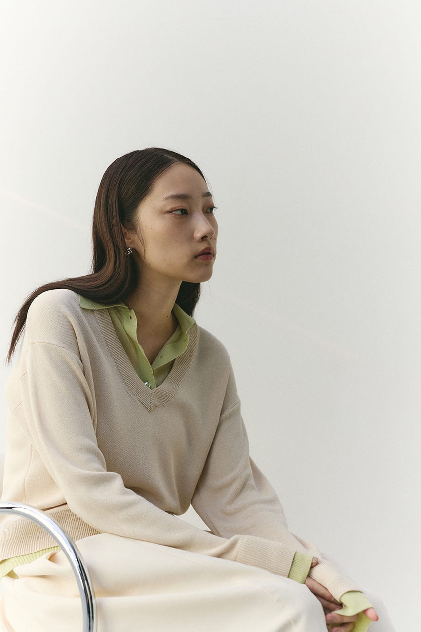 レイヤードポロニットトップ L/BEG FREE