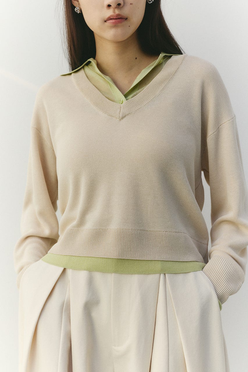 レイヤードポロニットトップ L/BEG FREE