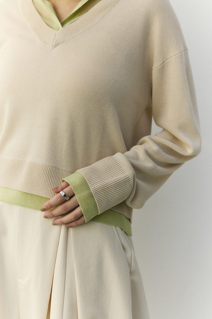 レイヤードポロニットトップ L/BEG FREE