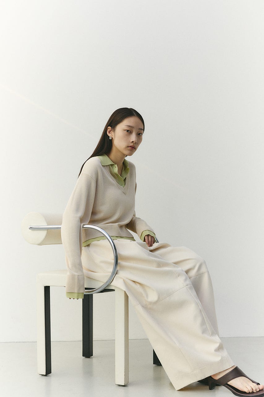 レイヤードポロニットトップ L/BEG FREE