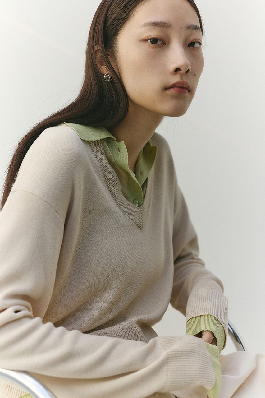 レイヤードポロニットトップ L/BEG FREE